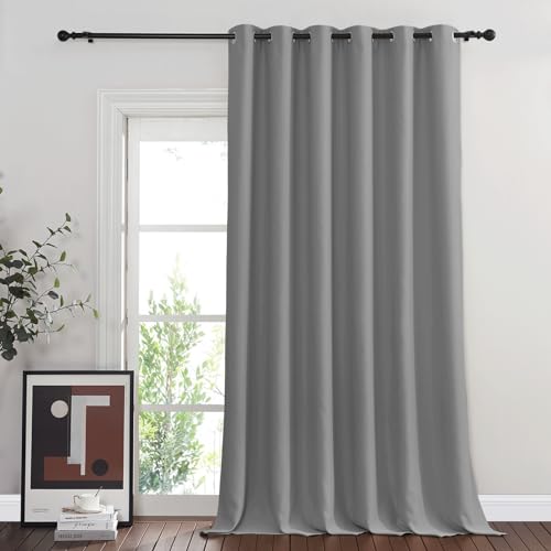 NICETOWN Blackout Silver Grey Sliding Door Curtains 90 inch Length, Thermal Insulated Grommet Room Darkening Window Treatments for Bedroom/Living Room, 1 Panel, W80 x L90