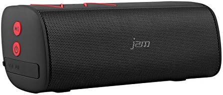 Jam Thrill Wireless Stereo Speaker, Built-In Speakerphone, Splash-Proof, Perfect for Pool Parties, Voice Prompts, Size of Water Bottle, Deep Bass, Crisp Tones, Mega Volume, Red