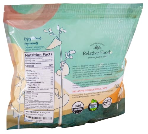 Organic Buckwheat Flour – Naturally Buckwheat Powder – 100% Whole Grain, Non-GMO, High Fiber – Organic Gluten Free Flour Great for Baking, Pancakes, Soba Noodles – 5lb Resealable Bag