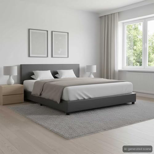 vidaXL Polsterbett mit Rückenlehne Bett Kunstlederbett Doppelbett Bettgestell Lattenrost Bettrahmen Schlafzimmerbett Grau 120x200cm