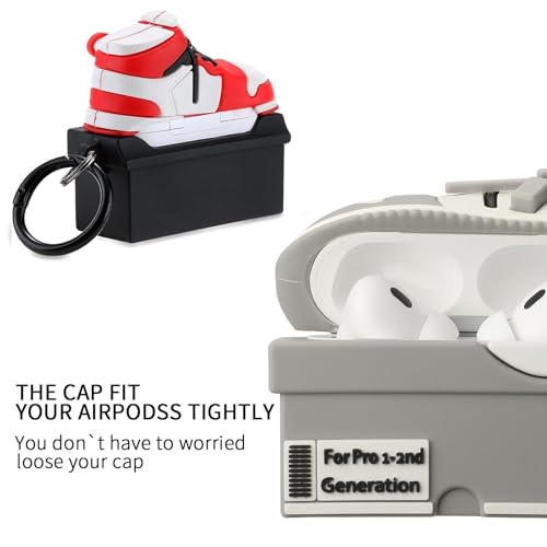 Image of Gedicht for Apple AirPods Pro 2nd Generation Case,Cute Cartoon Shoe Box Soft Silicone Protective Cases for AirPods Pro 2 Case with Keychain for Women Men, A-Red+Light Gray,2Pack
