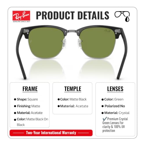 Image of Ray-Ban RB3016F CLUBMASTER CLASSIC LOW BRIDGE FIT Square Shape Sunglasses for Men & Women with Official RayBan Eyewear Kit