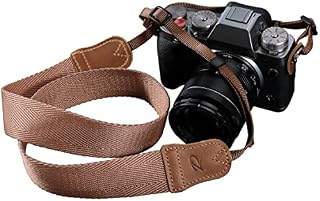 Vintage Elegant Blue Camera Strap - Double Layer top-grain Cowhide Ends,2" Wide Vintage Embroidered Pure Cotton Camera Strap,Adjustable Universal Shoulder&Neck Strap for All DSLR / SLR Cameras
