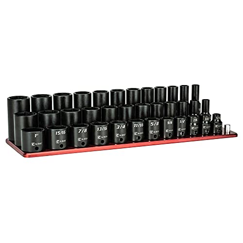Image of Capri Tools 3 /8 in. Drive Master Shallow, Semi-Deep and Deep Impact Socket Set, SAE, 5 /16 to 1 in. with Billet Aluminum Socket Rail