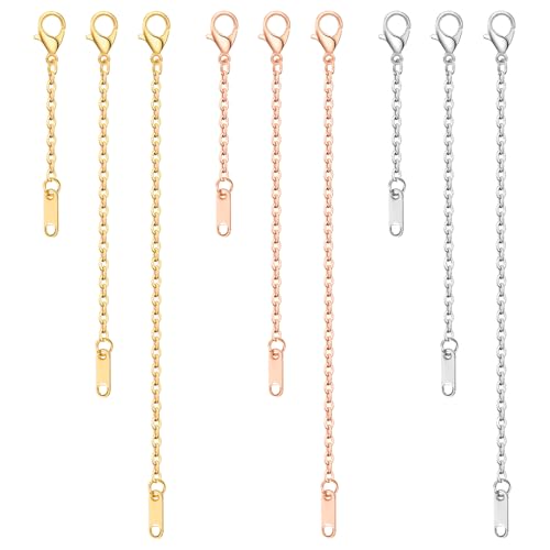 9pcs Necklace Extender 2, 4, 6 Delicate Necklace Extender Chain Set Stainless Steel Chain Extenders for Women Necklaces Jewelry Chain Extenders for Bracelet Anklet (Gold/Silver/Rose Gold)