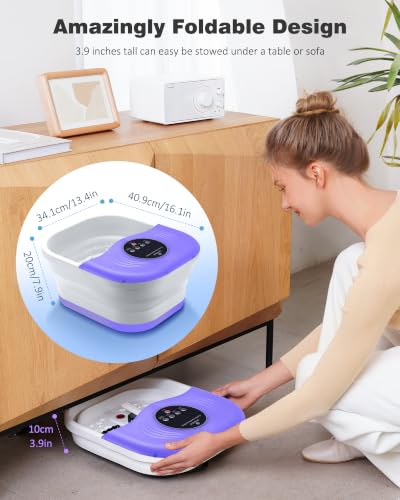 Image of SPA4PIEDS Collapsible Heated Foot Spa Bath with Bubble, Foot Soaking Tub Featuring 8 Shiatsu Rollers, Pumice Stone and Built-in Timer for Mom, Dad and Foot Relaxation (Purple)