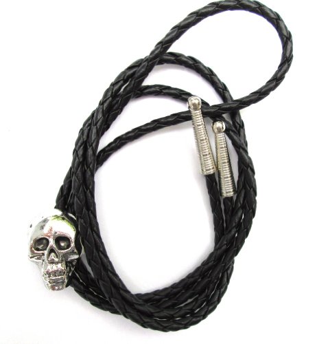 Western Bolo Tie with Cast Skull Ornament; Antiqued Finish