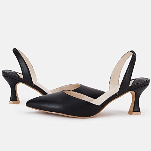 Juliet Holy Womens Pumps Shoes Pointed Toe Slip on Slingback Elastic Strap Classic Kitten Heels4