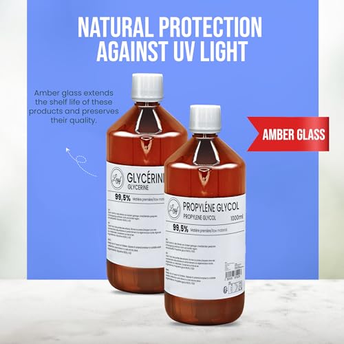 Leyf 1000 ml Glycerin E422 + 1000 ml Propylenglykol E1520, Perfekt für DIY, Pharmaqualität Reinheit, Lebensmittelqualität, Raw Material VG + PG, Rein, Vegan, Ph. Eur/USP