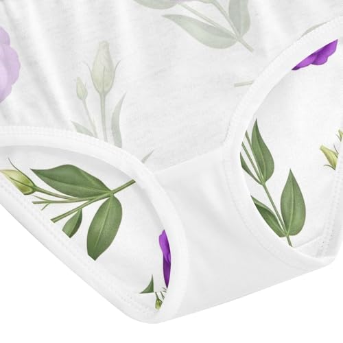 Toddler Briefs, Purple Flowers Green Leaves White Cotton Underwear Girls, 2T–8 Years4