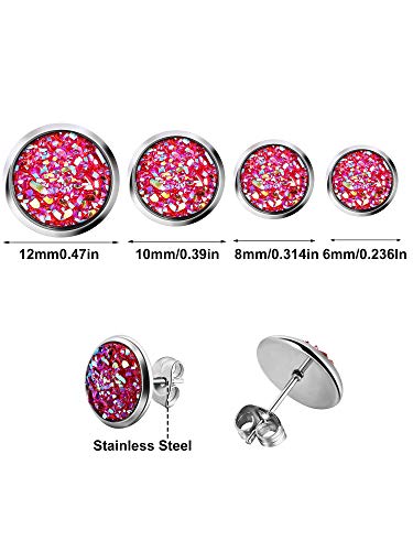 Hicarer 32 Pairs Round Druzy Stud Earrings Bohemian Round Stud Stainless Steel Pierced Earrings Jewelry for Women Graduation Gift3