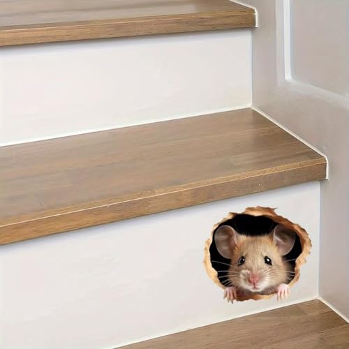 3D Field Mouse Hole Sticker 2-Pack Waterproof Vinyl for Car Laptop Window Suitcase Wall Base Furniture Cute Decoration in Childrens Room PDLS-1