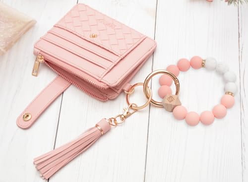Image of COOLANS Silicone Bracelet Wristlet Wallet Credit Card Holder RFID ID Window Key Ring Tassel Slim Wallet Women Keychain Purse