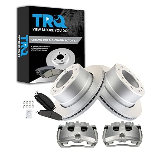 Image of TRQ Rear Brake Pad & Rotor Kit Premium G-Coated Ceramic Compatible with 2009-2010 Dodge Ram 2500, 3500 2012 Ram 1500 2011-2018 2500 3500