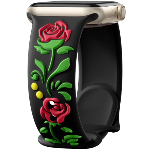 Wepro for Apple Watch Bands for Women 40mm 41mm 38mm 44mm 45mm 46mm 49mm 42mm for iWatch Bands SE Series 10 9 8 7 6 5 4 3 2 1 Ultra 3D Floral Engraved Rose Silicone Band Cute Embossed Strap Black
