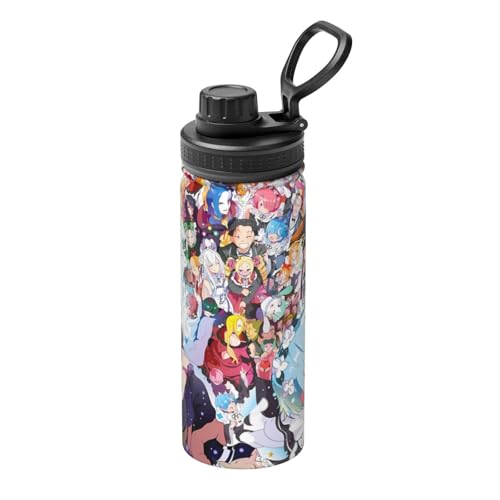 リゼロ Re Zero 魔法瓶 水筒 スポーツウォーターカップ スポーツボトル 直飲み ステンレス マグ ボトル 大容量 ポータブル こぼれ防止 持ち手付き 真空断熱 持ち運びが簡単 保温保冷 アウトドア 登山 自転車 遠足 男女兼用 18oz