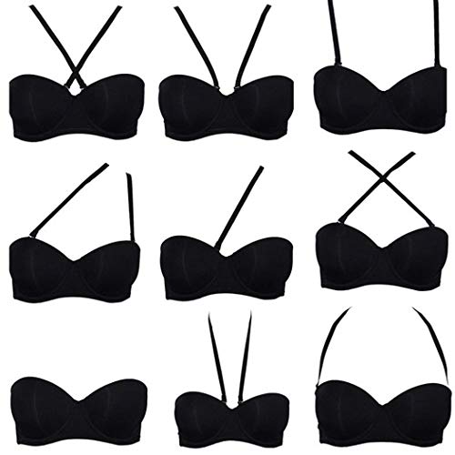 Strapless Convertible Pushup Bra Heavily Padded Lift Up Supportive Add Two Cup Multiway Tshirt Bras Black, 38C #TOP1