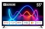 DYON Smart 55 XT - 138,7 cm (55 Zoll) Fernseher (4K Ultra-HD Smart TV, HD Triple Tuner (DVB-C/-S2/-T2), Prime Video, Netflix & HbbTV)