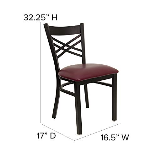 Image of Flash Furniture HERCULES Series Black ''X'' Back Metal Restaurant Chair - Burgundy Vinyl Seat