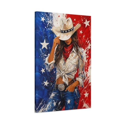 Impression sur toile cowgirl abstraite châssis premium 3 cm