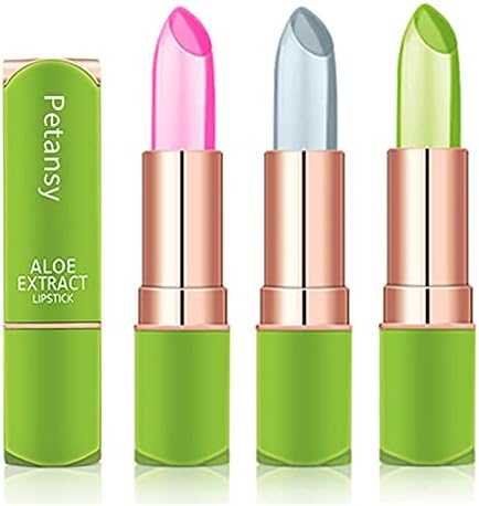 Petansy 3 Packs Aloe Vera Lipstick, Lips Moisturizer Long Lasting Nutritious Lip Balm Magic Temperature Color Change Lip Gloss-Set(A)