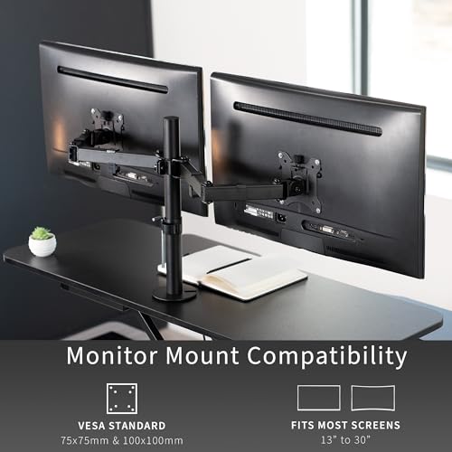 Image of VIVO Height Adjustable 42 inch Standing Desk Converter with Dual 13 to 30 inch Monitor Stand, Sit Stand Monitor Mount and Desk Riser, Black, DESK-V042KB-M2