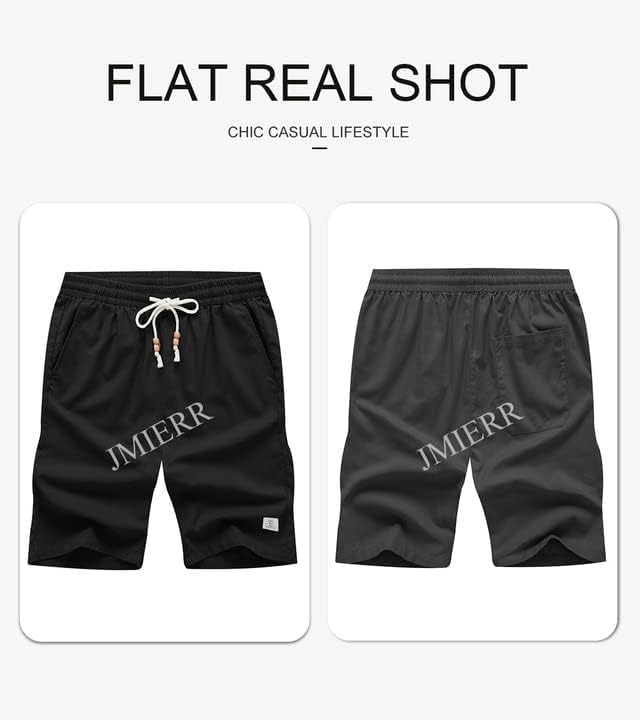 JMIERR Mens Shorts Linen Cotton 7" Casual Elastic Waist Drawstring Lightweight Summer Beach Shorts with Pockets - Image 3