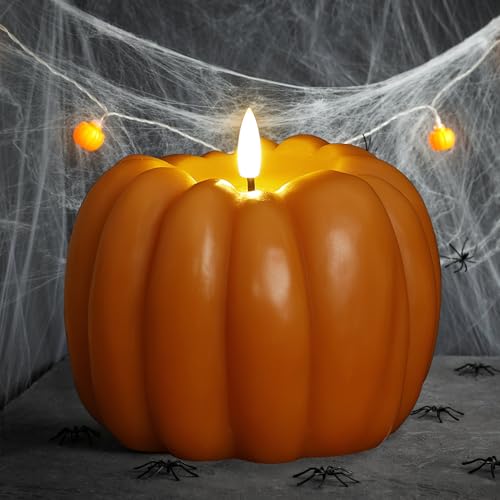 Image of Fall Flameless Candles with Remote, Real Wax Pumpkin Shaped Candle | Flickering Orange Battery Operated Candles, Remote Included, For Autumn, Harvest, Thanksgiving, Halloween, Home, Party Decor