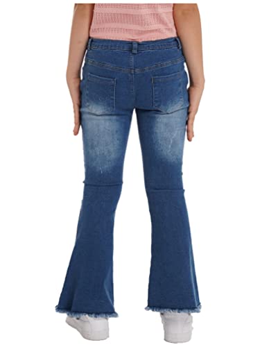 Kids Girls Vintage Flared Jeans Zip Closure Elastic Waist Denim Pants Casual Ripped Jeans Distressed Bell Bottoms4