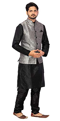 Image of Men's Silk Kurta Pyjama With Waistcoat
