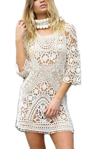 Axiamoncha Vestido de bikini para mujer, traje de baño floral suelto, largo para la playa, kimono largo, cárdigan de caftán, túnica turca, blanco, Talla única Cover