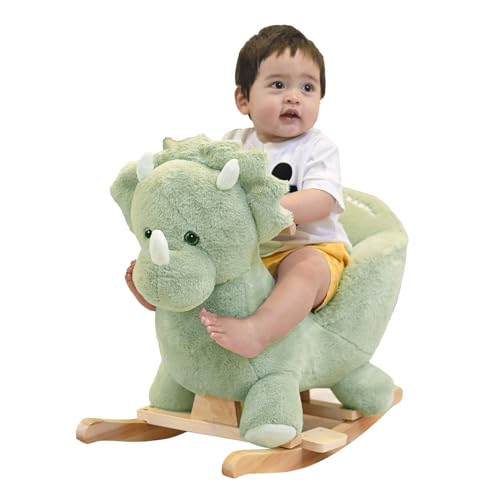 Image of Rock My Baby Rocking Horse Green Dinosaur with Chair, Plush Stuffed Animal Rocker for Toddlers 1-3, Baby Rocker with Sweet Music, Wooden Rocking Horse Baby Animal Rocker,CPC Certified