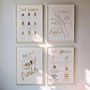 4 Pieces Nail Tech Wall Art Canvas Prints Nail Shapes Poster Painting Nails Aftercare Pictures for Manicure Salon Nails Salon Decor with Wooden Inner Frame