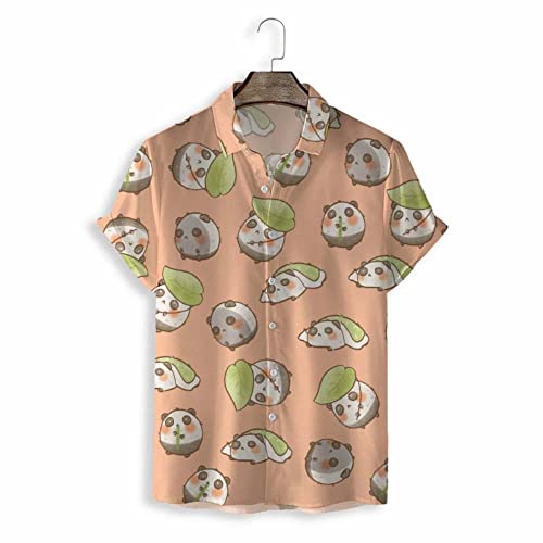 Chemise hawaïenne panda pour homme | Mode d'été boutonnée orange