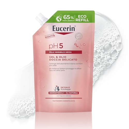 Eucerin pH5 Gel&Olio Doccia Delicato Refill 400 ml, Ricarica olio detergente corpo con Oli Naturali per una detersione quotidiana delicata, Gel doccia olio senza sapone per pelle secca e sensibile