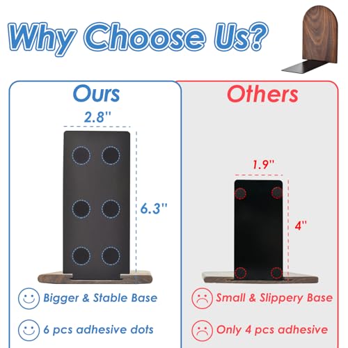 Book Ends, Large Sturdy Wooden Bookends for Shelves - Heavy Duty Non-Slip Book Organizers, Decorative Bookend Holders for Home Office, Library, Black Walnut Universal Economy Bookend, 1 Pair - Image 4