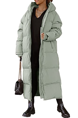 Tankaneo Womens Hooded Long Quilted Coat Maxi Length Long Sleeve Puffer Jacket Warm Padded Coat Thick Winter Outerwear