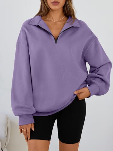 Image of Trendy Queen Women's Oversized Sweatshirts Half Quarter Zip Fleece Sweaters | Soft Cozy Zip Pullover, Comfort Warm Sweaters for Fall Winter, Fashion Mock Neck Outfits