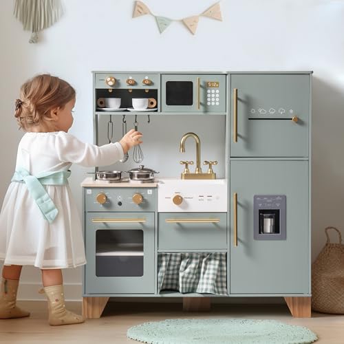 Comparison: Best Kitchen Sets For Toddlers 11 ROBOTIME Play Kitchen for Kids Toddlers, Wooden Pretend Play Kitchen Set Toy with Fridge, Ice Maker, Coffee Maker, Toys Kitchen Gift for 3+ Year Old Kids, Girls & Boys