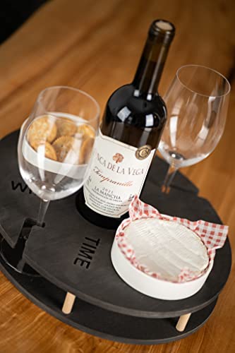 INEXTERIOR WineTime - WeinBar für Weiflasche und Gläser sowie Snacks - Aus Birkenholz hangefertigt - Made in Germany - Weinträger Weinregal tablett Brett unterlage (Natur)