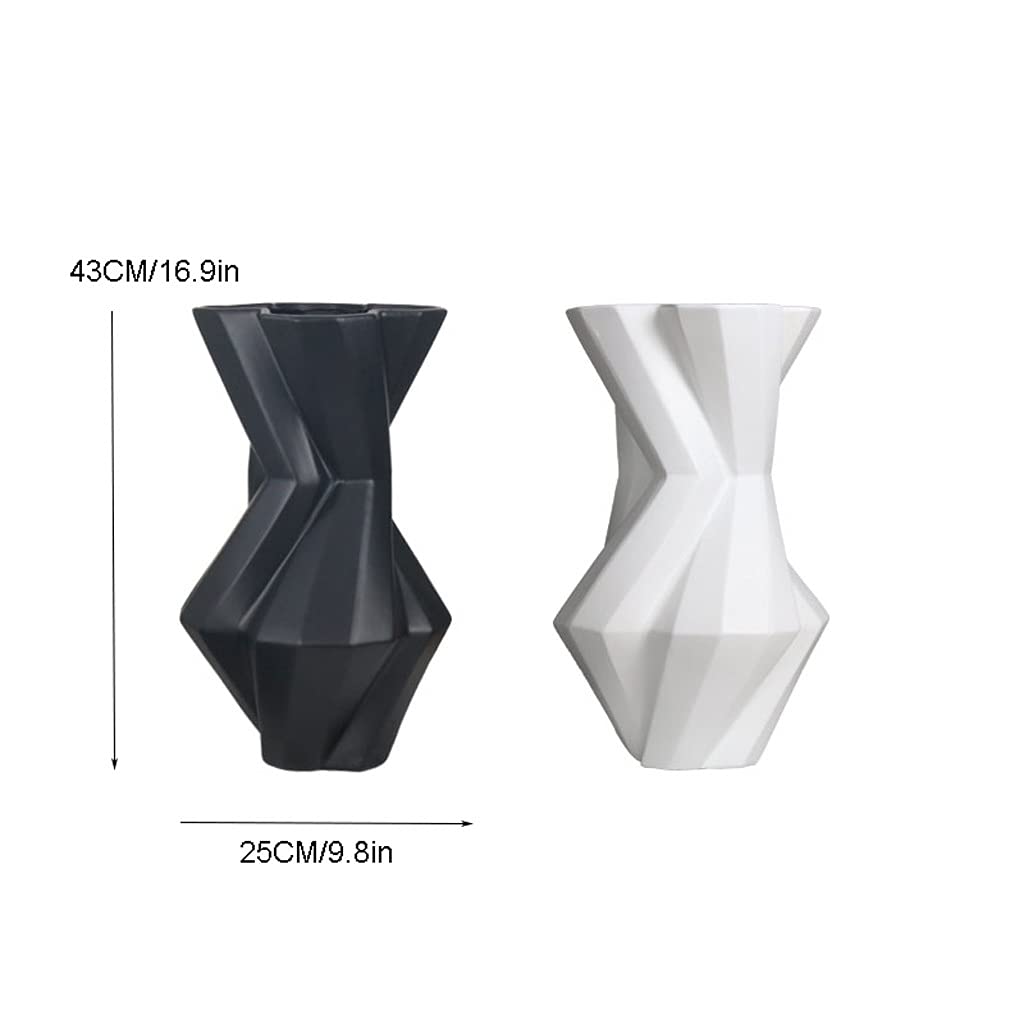 Jarrón para Mesa Jarrón de cerámica Decoración del hogar Personalizada Contenedor Flores Sala Estar geométrico Escritorio, Adecuado for Oficina en casa o Boda(Negro)
