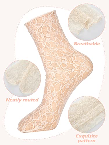 Geyoga 4 Pairs Women's Lace Socks Ruffle Frilly Ankle Socks Mesh Lace Loose Socks Slouch Socks Ankle High Socks For Women (Black, White, Gray, Apricot) #TOP3