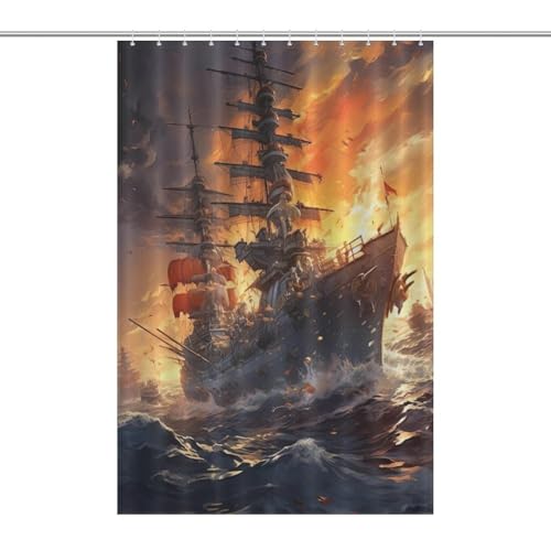 Rideau de douche navire de guerre en polyester imperméable 122x183cm