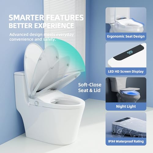 QMU Electric Bidet Toilet Seat Elongated, Heated Bidet Seat with Instant Warm Water, Warm Air Dryer, Self-Cleaning Stainless Steel Nozzle, Heated Seat, Night Light, Remote Control, Soft Close — view 4