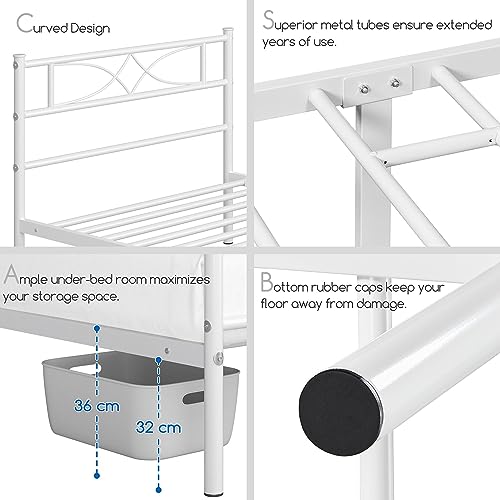 Yaheetech Metallbett 90 x 200 cm Bettrahmen mit Hohem Kopfteil Gästebett mit Lattenrost für Schlafzimmer Gästezimmer Viel Stauraum unter dem Bett Weiß