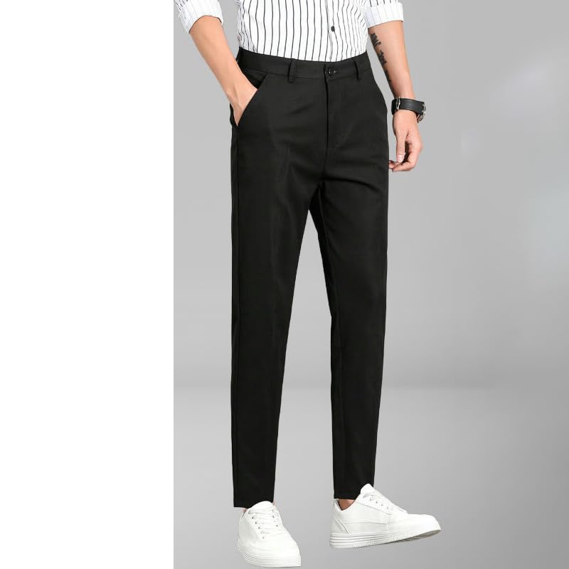 Men's Spring Summer Solid Color Elastic Tapered Nine-Tenths Trendy Casual Pants2