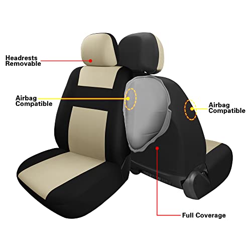 Haiyaotimes Car Seat Covers Full Set, Washable Breathable Premium Cloth Seat Covers For Cars, Car Interior Covers Universal Fit For Most Cars Sedan Truck Suv, Airbag Compatible, Black/Beige #TOP4