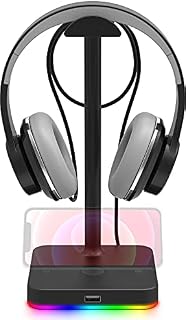 RGB Headphone Stand with USB Hub KAFRI Desk Gaming Headset Holder Hanger Rack with 1 USB2.0 Extension Charging Port Extender Cord - Suitable for Gamer Desktop Table Game Earphone Accessories