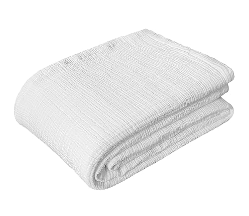 COTTON CRAFT Soft Muslin Blanket - 100% Cotton Blanket - All Season Lightweight Thermal Blanket - Breathable Skin Friendly Cooling Luxurious Throw Blanket - Couch Bed Dorm - 90 x 90 Full Queen - White