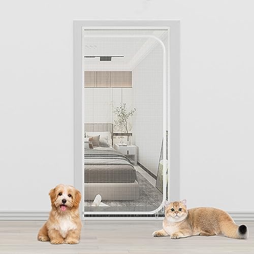 Cat Screen Door Partition Mesh Cat Door Screen with Zipper, Heavy Duty Pets Proof Screen Door Prevent Dogs Cats Running Out from Home, 80 x 200cm